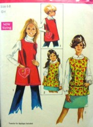 8563 1969 POCKET BODY APRONS PATTERN KIDS 6-8,ADULT MED